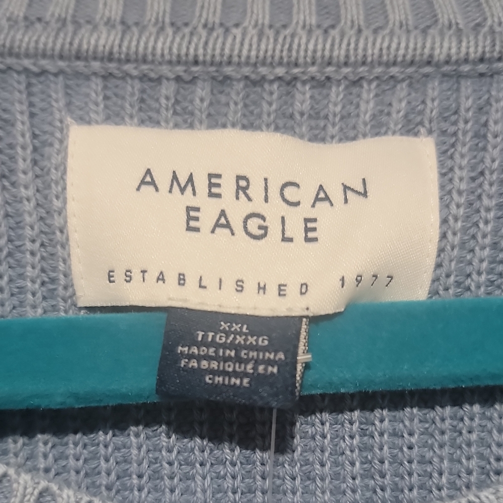 American Eagle Outfitters Men's Dusty Blue Ribbed Crewneck Sweater - Picture 2 of 4